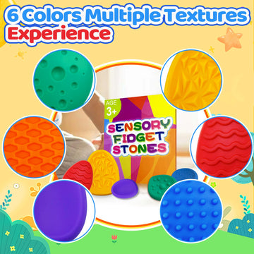 Fidget Sensory Toys For Kids Adults 6 Pc Easter Basket Stuffers Silicone Worry Stone For Autism Adhd Teens Silent Calm Down Toy