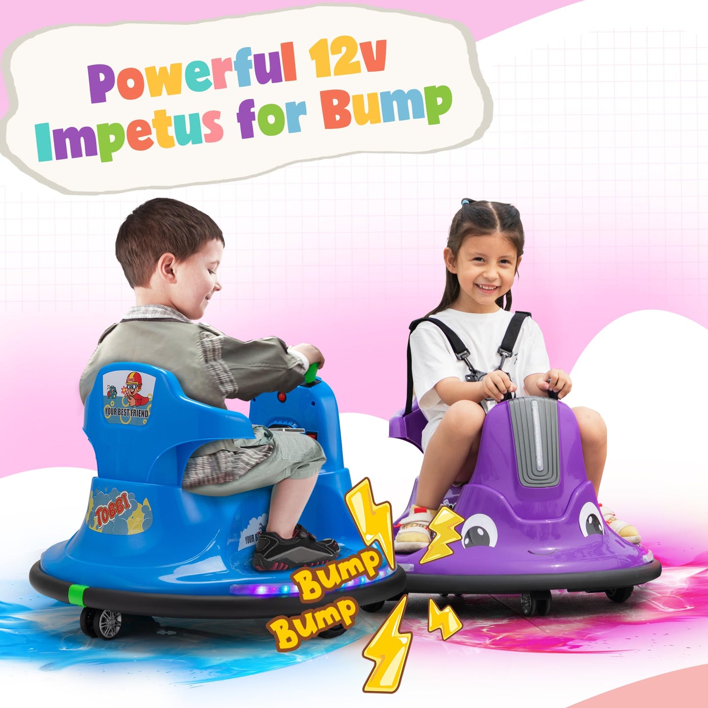 Tobbi Toddlers Bumper Car, 12V Baby Electric Ride On Snail Shape Toy With Remote Control/Children Diy Funny Stickers/360 Degree Spin For Kids Of Ages 1.5-9 (Purple)