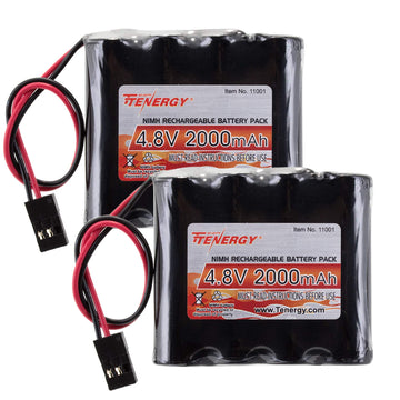 Tenergy 2 Pack NiMH Receiver RX Battery with Hitec Connectors 4.8V 2000mAh High Capacity Rechargeable Battery Pack for RC Receiv