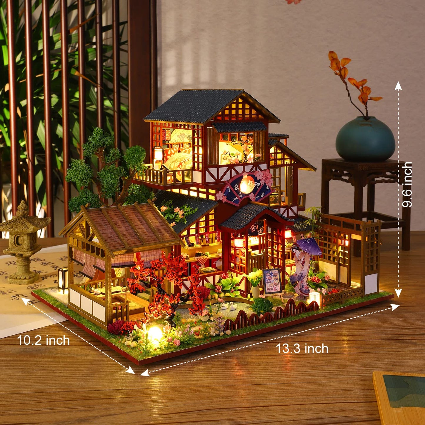 GuDoQi DIY Miniature Dollhouse Kit  1:24 Scale Tiny House kit with Music Plant DIY Craft Kits  Model Craft Kits for mature-themed to Build  Great Handmade Craft Gift for Birthday  Japanese Villa Courtyard