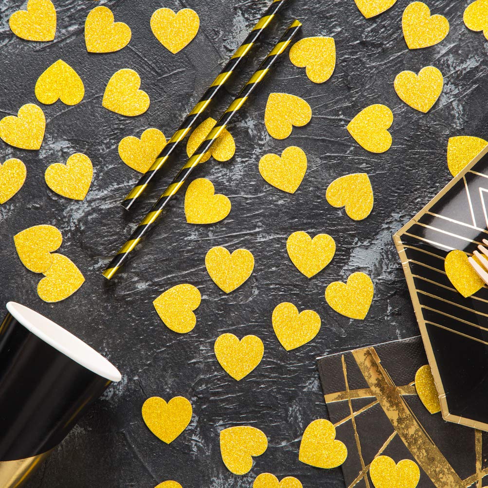 MOWO Glitter Heart Confetti Wedding Party Decor and Table Decor 1.2 in Diameter (Gold glitte,200pc)