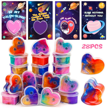 28 Pack Valentines Day Gifts For Kids Classroom - Galaxy Slime Valentines For Kids With Valentines Day Cards For Kids School, Cl