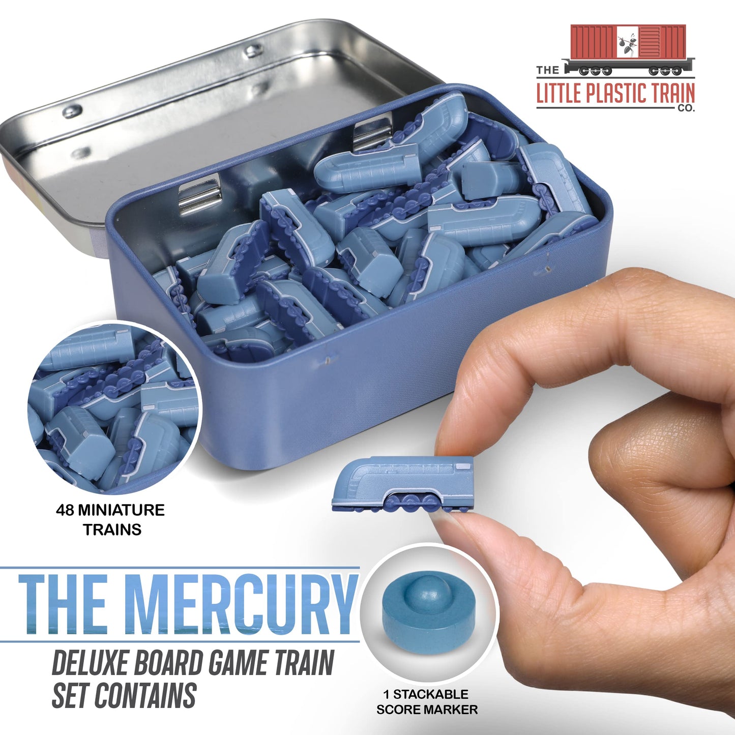 Mercury Deluxe Board Game Train Set | Player Pieces for Ticket to Ride and Other mature-themed  Family  and Kids Train Board Games | Upgraded Miniatures (Blue)