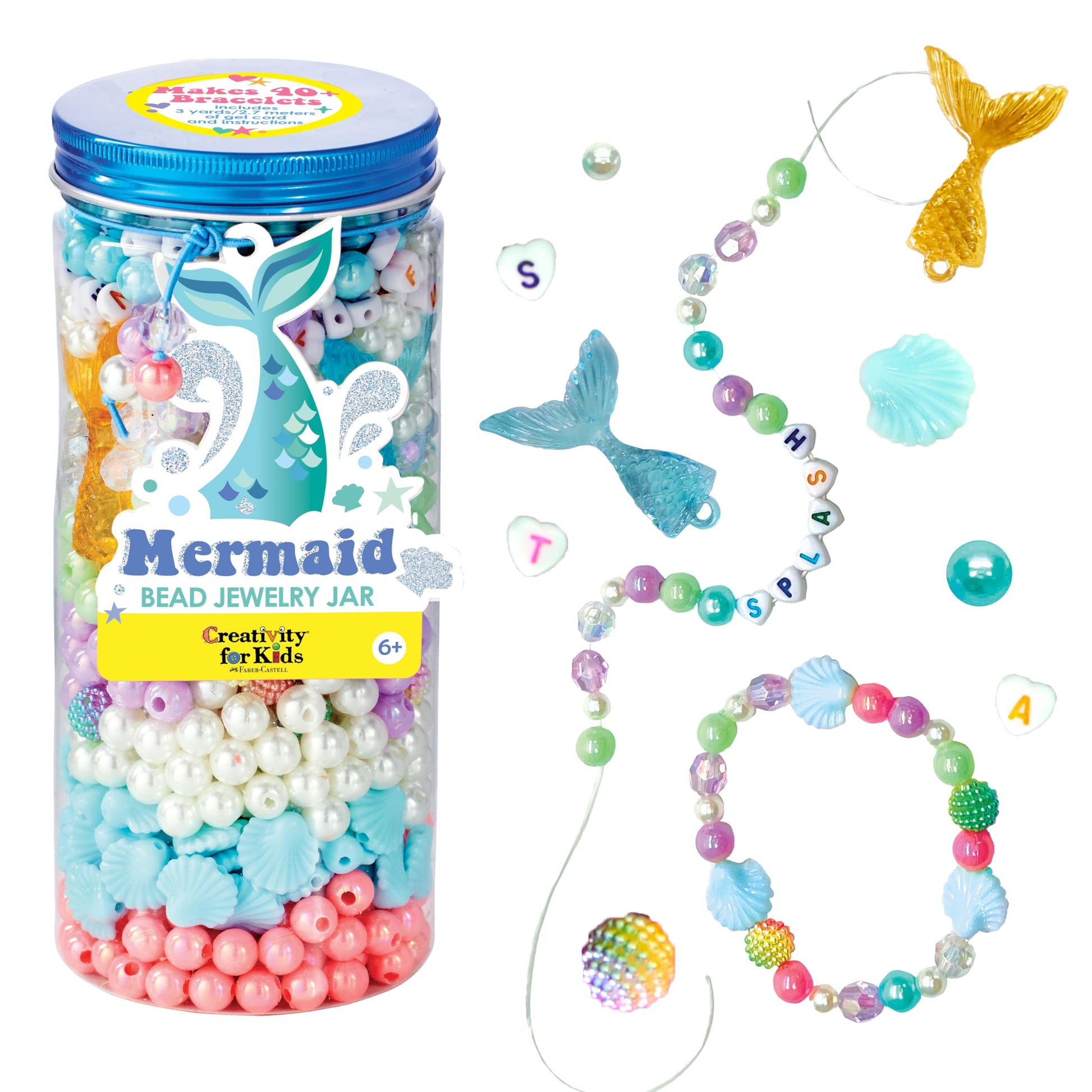 Creativity for Kids Mermaid Bead Jewelry Jar: Create 40+ Friendship Bracelets for Girls, DIY Girls Beads Jewelry Making Kit, Mer