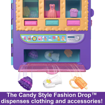 Polly Pocket Candy Style Vending Machine Playset with 2 Dolls, 1 Pet & 35+ Accessories - Multicolor, 3-inch Fun for Kids