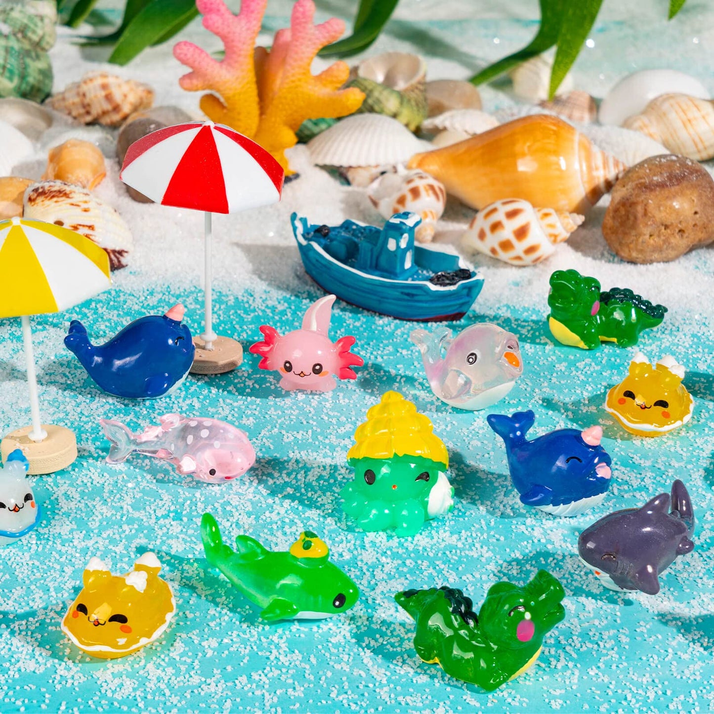 FFNIU 60Pcs Mini Resin Animals - Ocean Themed Figures for Fish Tank, Micro Landscape Aquarium, Birthday and Sea Animals Themed P