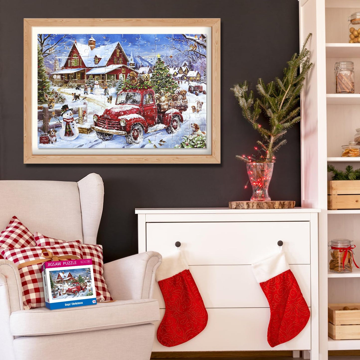 100 Piece Christmas Puzzle For Kids Ages 4-8 Jigsaw Puzzles 100 Pieces For Boys Girls Ages 6-8 8-10 - Dogs' Christmas
