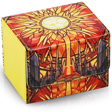 Uaono Deck Box For Mtg Cards, Trading Card Storage Box Holds 120+ Sleeved Commander Deck, Pu Leather Card Box Suits Tcg Magic Cards With 2 Dividers (Yellow,Sun)