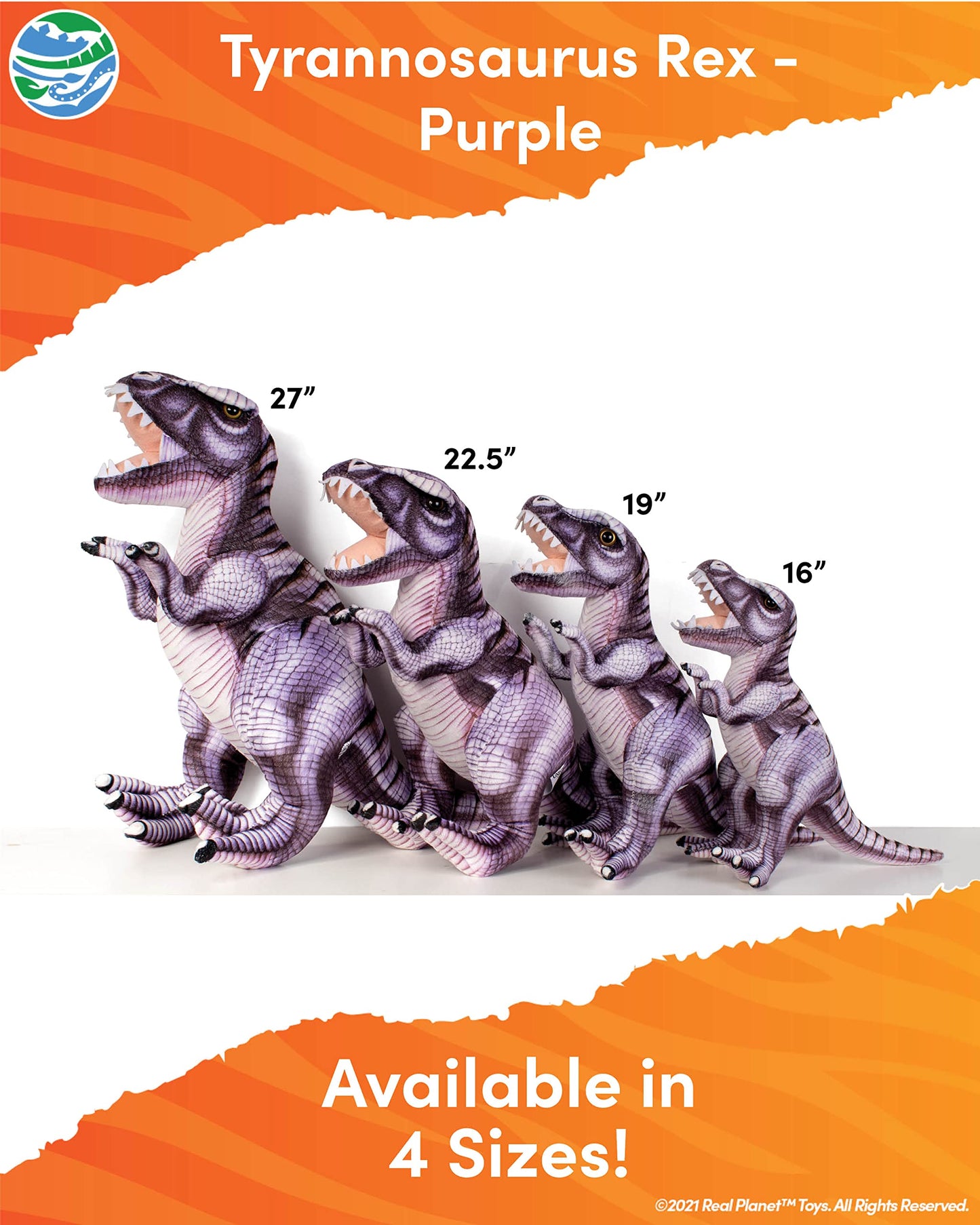 Real Planet 16' T Rex Stuffed Animal - Realistic Dinosaur Plush Toys, Dino Plushie, Cute Dinosaur Plush, Plush Dinosaur Stuffed Animal, (Purple T-Rex, 16') (19.5' Long)