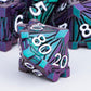 ORIFANTOU 7PCS Metal DND Dice Set with Box, Debris RPG Green Purple D and D Dice for use with D&D Tabletop Games Role Playing Ga