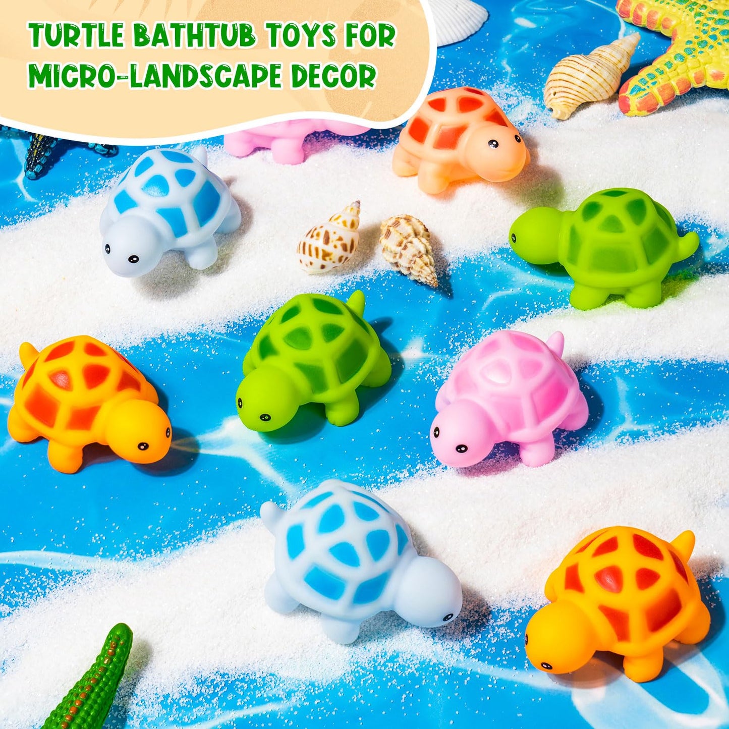 25PCS Mini Rubber Turtle Green Floating Squeaky Sea Turtle Rubber Bath Toy, Cute Screaming Sound Bulk for Bath Shower Swimming P
