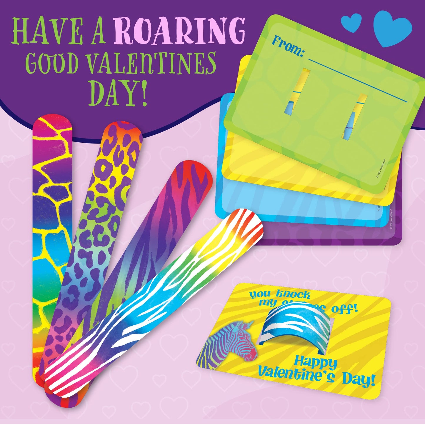 Peaceable Kingdom Valentines Cards For Kids Classroom, Set Of 28 Valentines Day Gifts - Animal Print Slap Bracelets