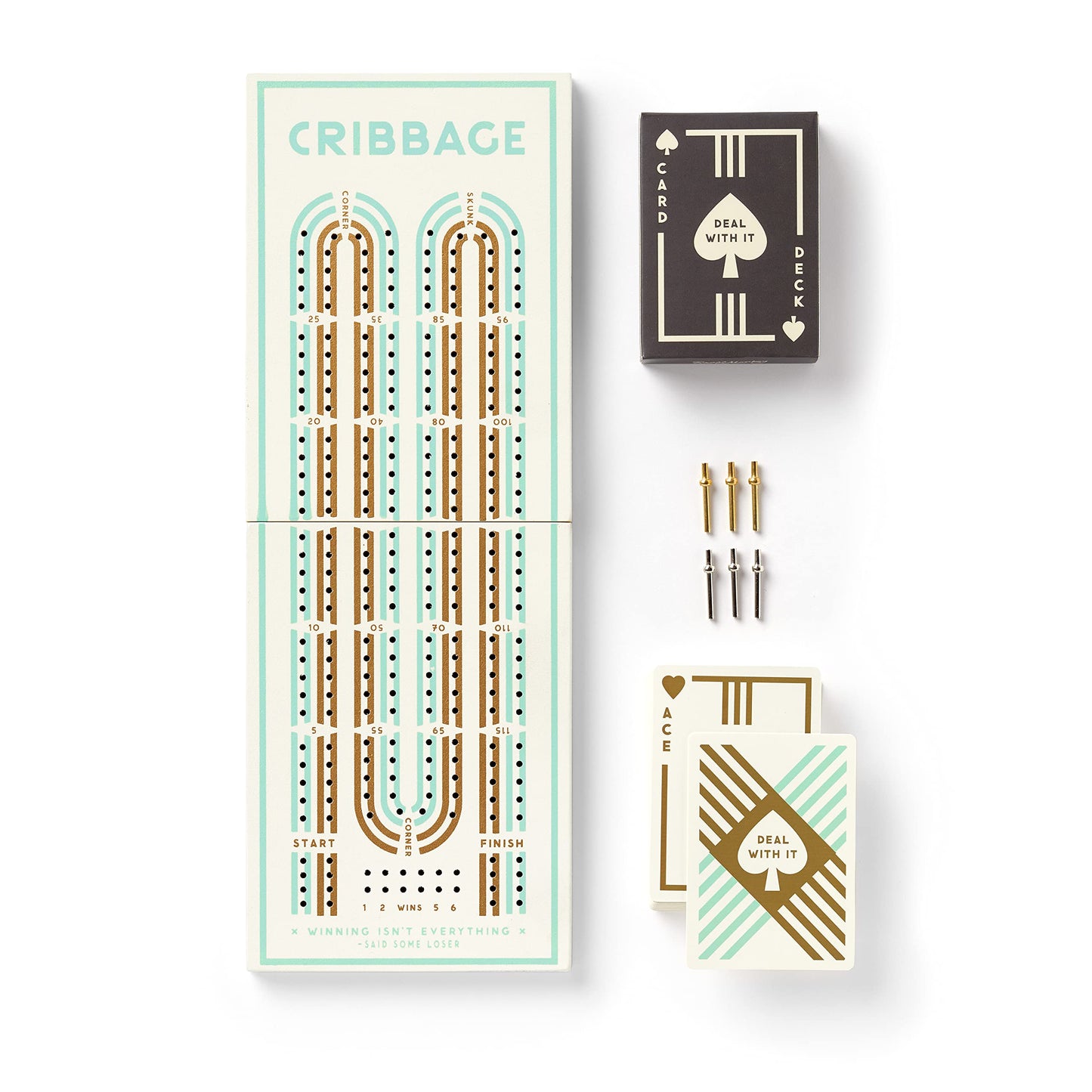 Brass Monkey Cribbage In A Box - Classic Game Set With Foldable Wooden Game Board And Unique Card Deck Perfect For Parties