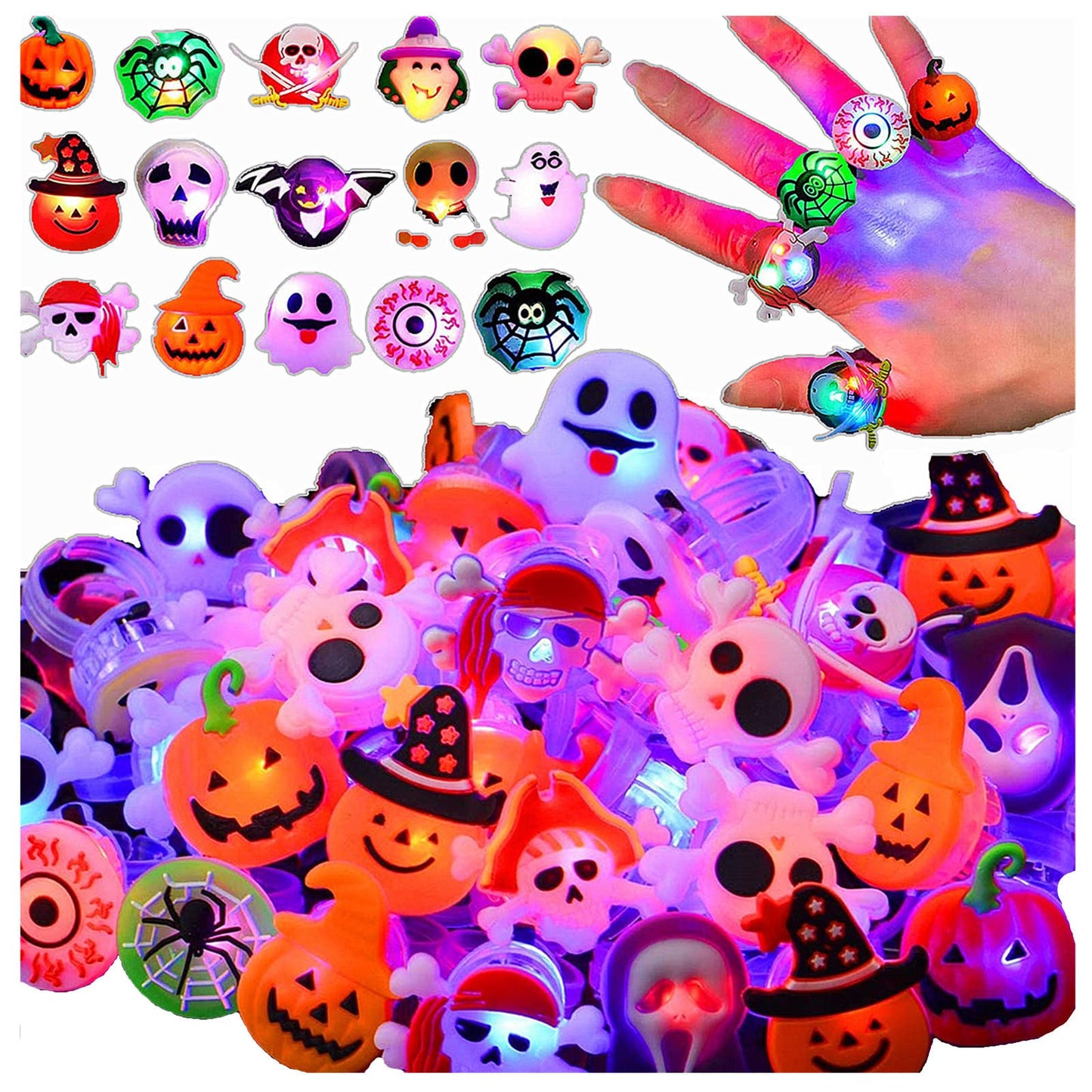 Halloween Light Up Rings 50Pcs Halloween Party Favors Light Up Toys luminous Flash Finger LED Rings Blinking Jelly Rubber Rings 