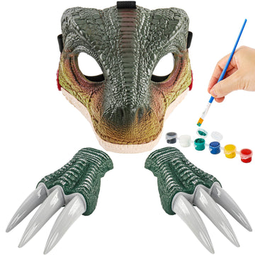 PaLeyFer Hard Plastic Dino Mask, 3 in 1 with Claws and Paints, Dinosaur Costume for Furry Girls Boys, Dinosaur Toys with Sounds 
