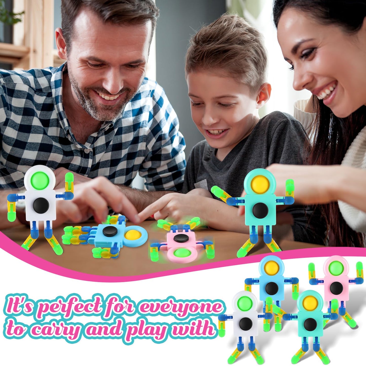 Shappy 72 Pcs Fidget Sensory Spinner Toys Transformable Chain Robot Fingertip Toy Sensory For Anxiety, Stress Relief Adhd Autism