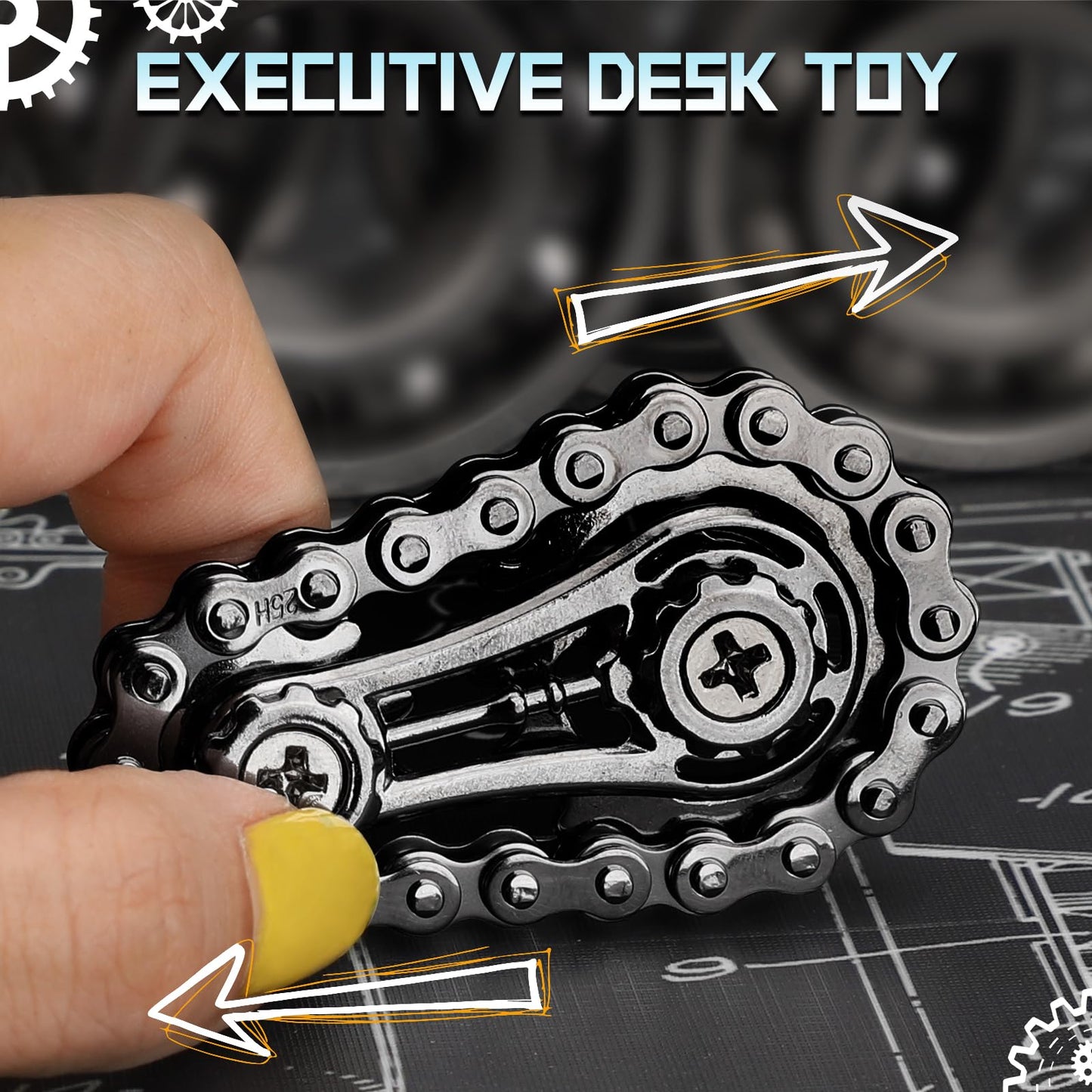 Cool Sprockets Fidget Bike Chain Hand Roller For Anxiety Relief, Assemble Fidget Spinner Ring Toy For Gift, Metal Fingertip Spin