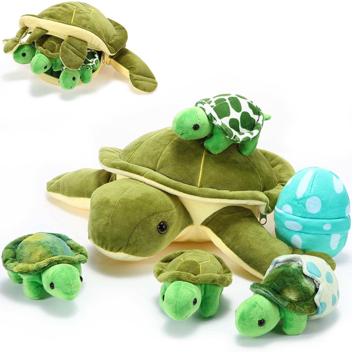 Aoriher 6 Pieces Turtle Stuffed Animal Set 12 Inch Stuffed Plush Sea Turtle Mom With 3 Babies And 2 Eggs For Kids Birthday Valentine‘S Day(Classic)