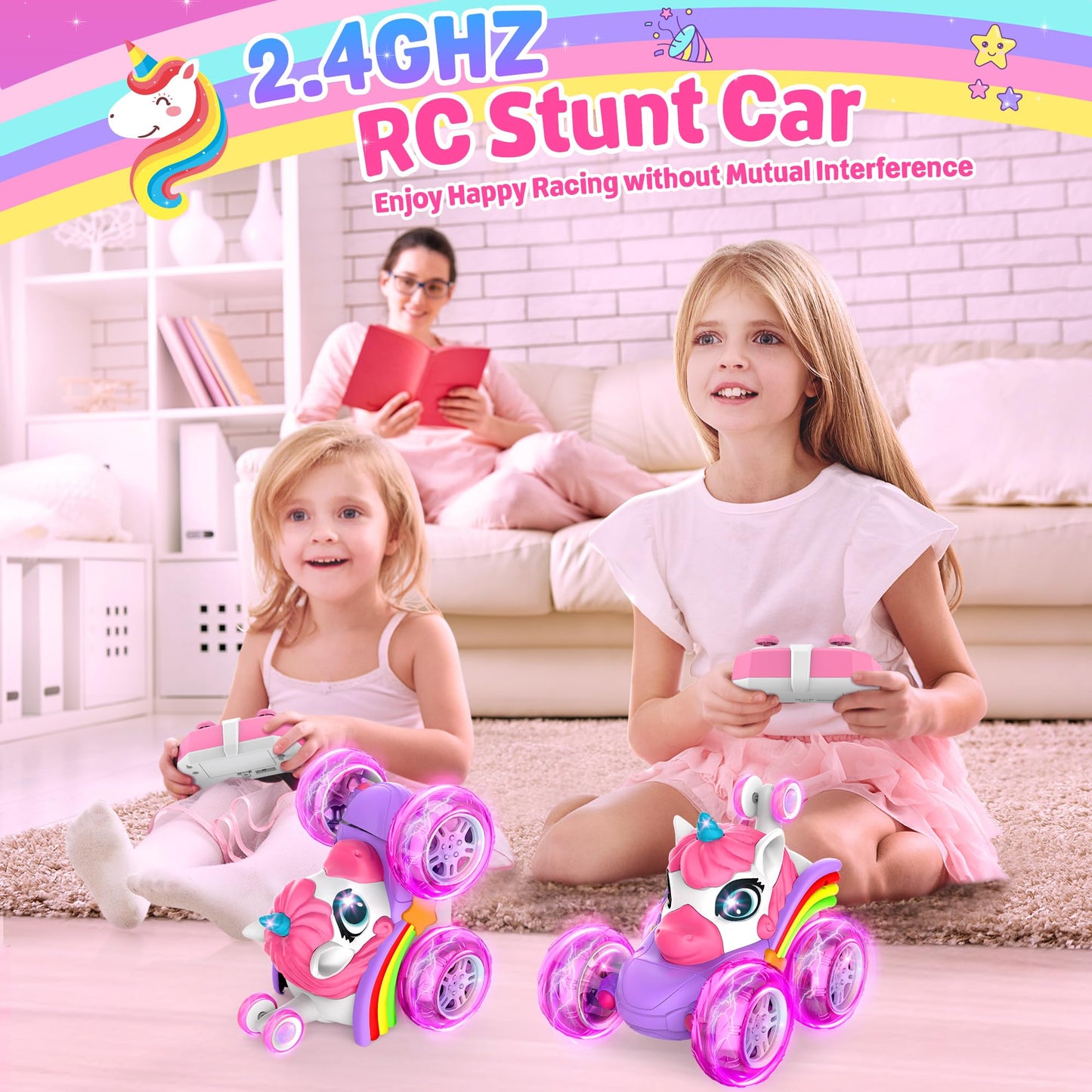 ZIZZ RC Cars for Girl Age 4-8 - Pink Remote Control Car for Girls, RC Stunt Car 360 Rotating Crawler with Headlights Cars Toys f