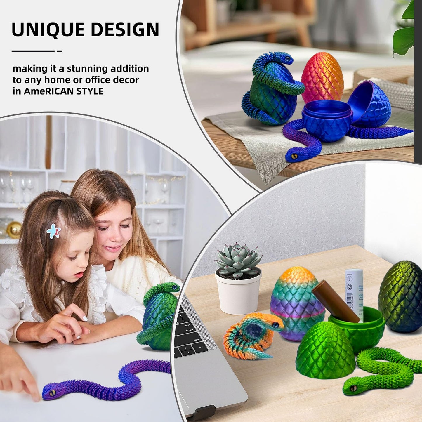 5PCS 3D Printed Snake Eggs 3D Printed Snake 3D Printed Snake Toys Set Easter Eggs Articulated Snake Easter Basket Stuffers Myste