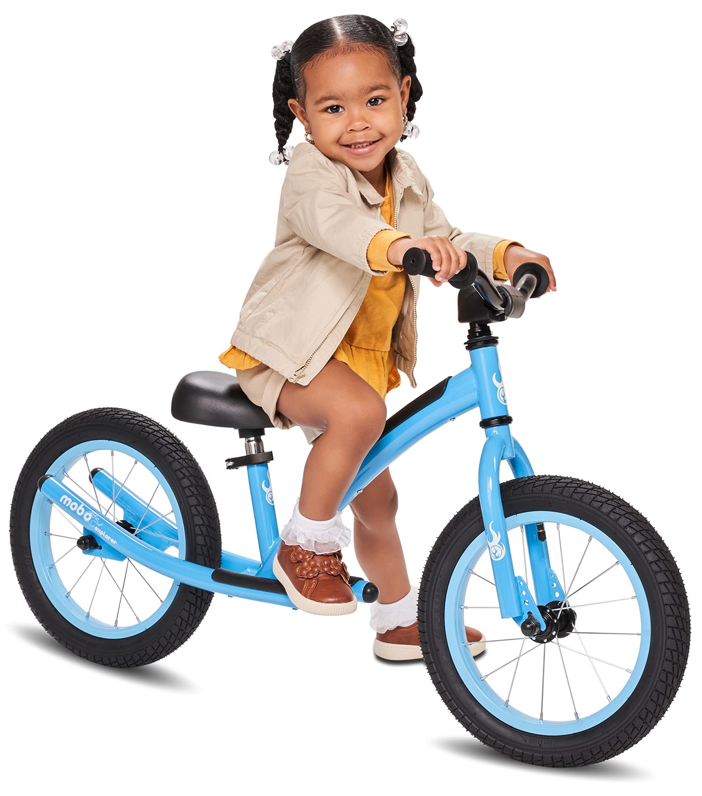 Mobo Explorer X Padded Balance Bike. Kids No-Pedal Bicycle, 14” Wheels, Blue