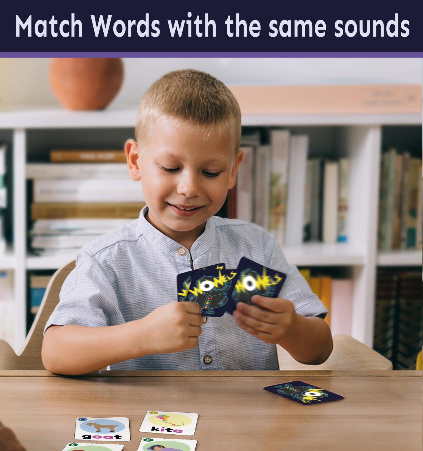 THE BAMBINO TREE Phonics Card Game - Vowel Sounds Learning for Kids, Medium, Cardstock, Purple, 2-8 Players