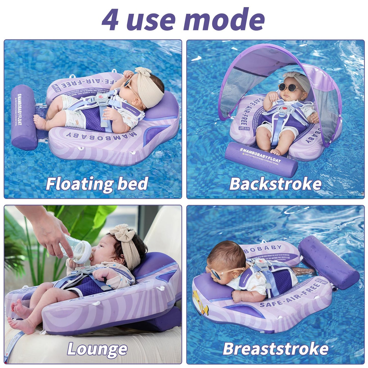 Mambobaby Float With Canopy Size Improved Non Inflatable Infant Pool Float Smart Mambo Float Swim Trainer Add Tail Baby Swim Flo