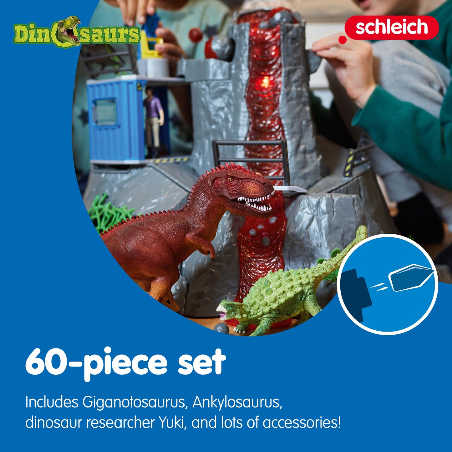 Schleich Dinosaurs - Volcano Expedition Base Camp, Dinosaur Playset Including Led Erupting Volcano, Researcher Figurines And 2 X