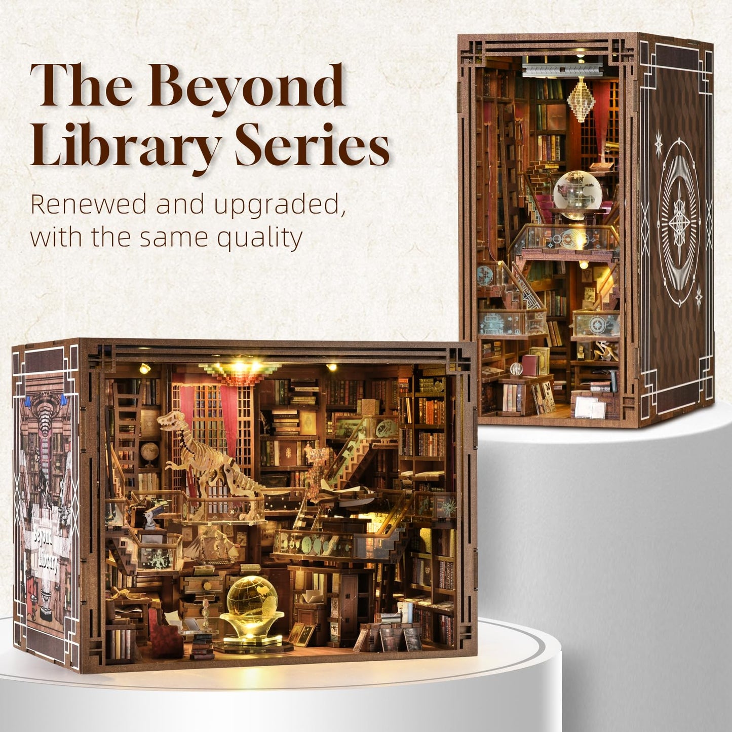 Minicity Diy Book Nook Kit For Adults, 3D Wooden Puzzle Bookend Bookshelf Insert Decor With Led Light And Dust Cover (Beyond Lib