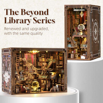 Minicity Diy Book Nook Kit For Adults, 3D Wooden Puzzle Bookend Bookshelf Insert Decor With Led Light And Dust Cover (Beyond Lib
