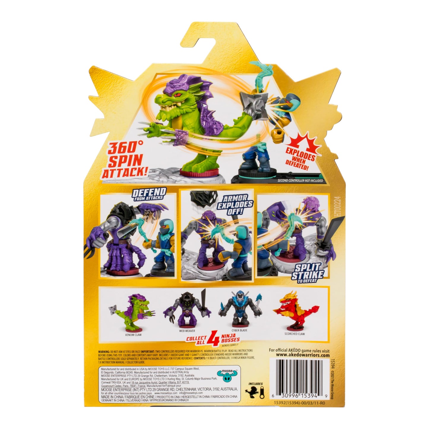 Legends of Akedo Ninja Bosses  Venom Claw  3 Tall Battling Action Figure with 360 Tail Whip and Claw Attack Spin Action  Double Defense protective covering That Pops Off When Struck  4 Ninja Bosses to Collect