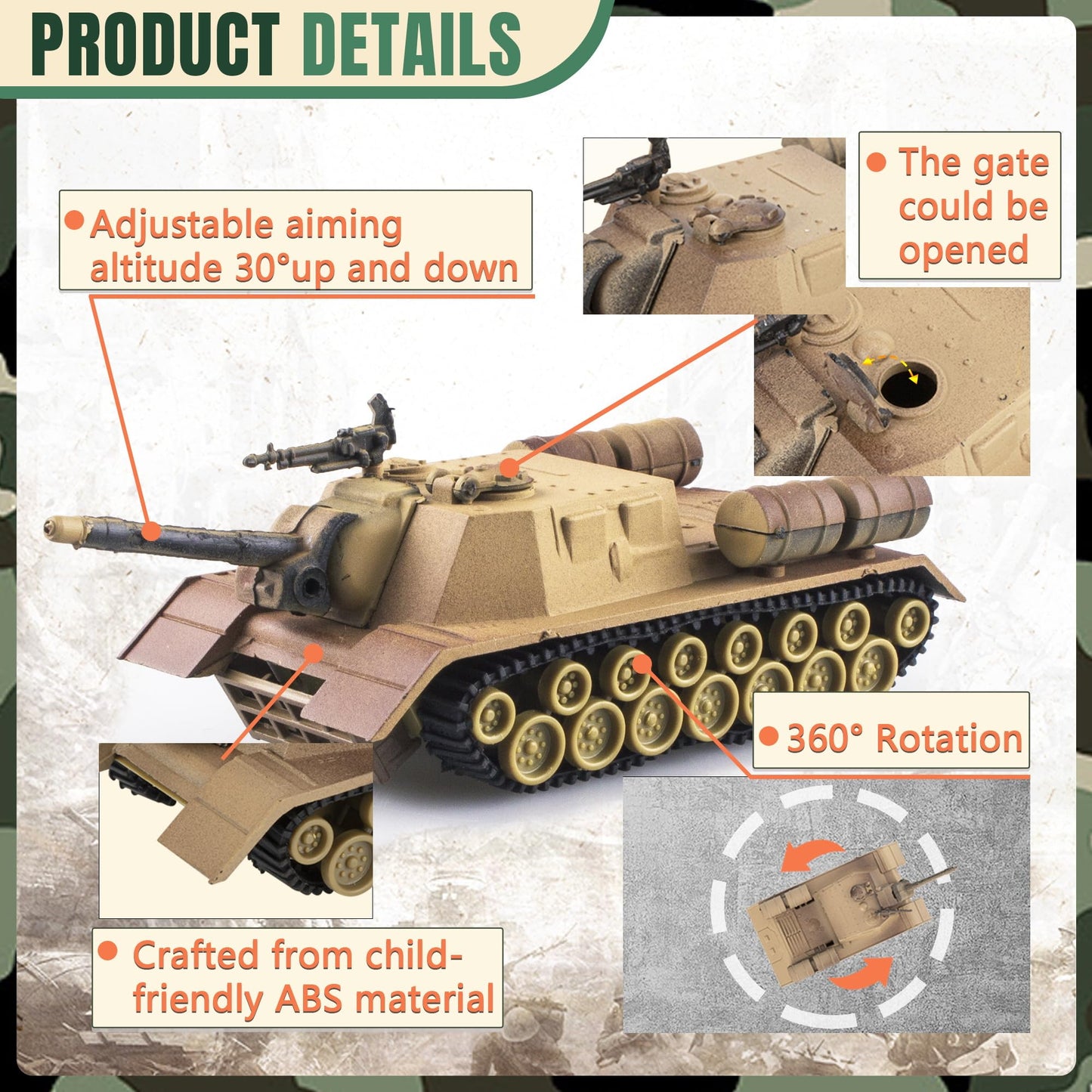 Maozyhomie U.S Army Tank And Army Men Toys Playset, 2Pc Us Tank-1 Models With 10Pc Toy Soldiers, Desert Tan 1:72 Military Vehicl