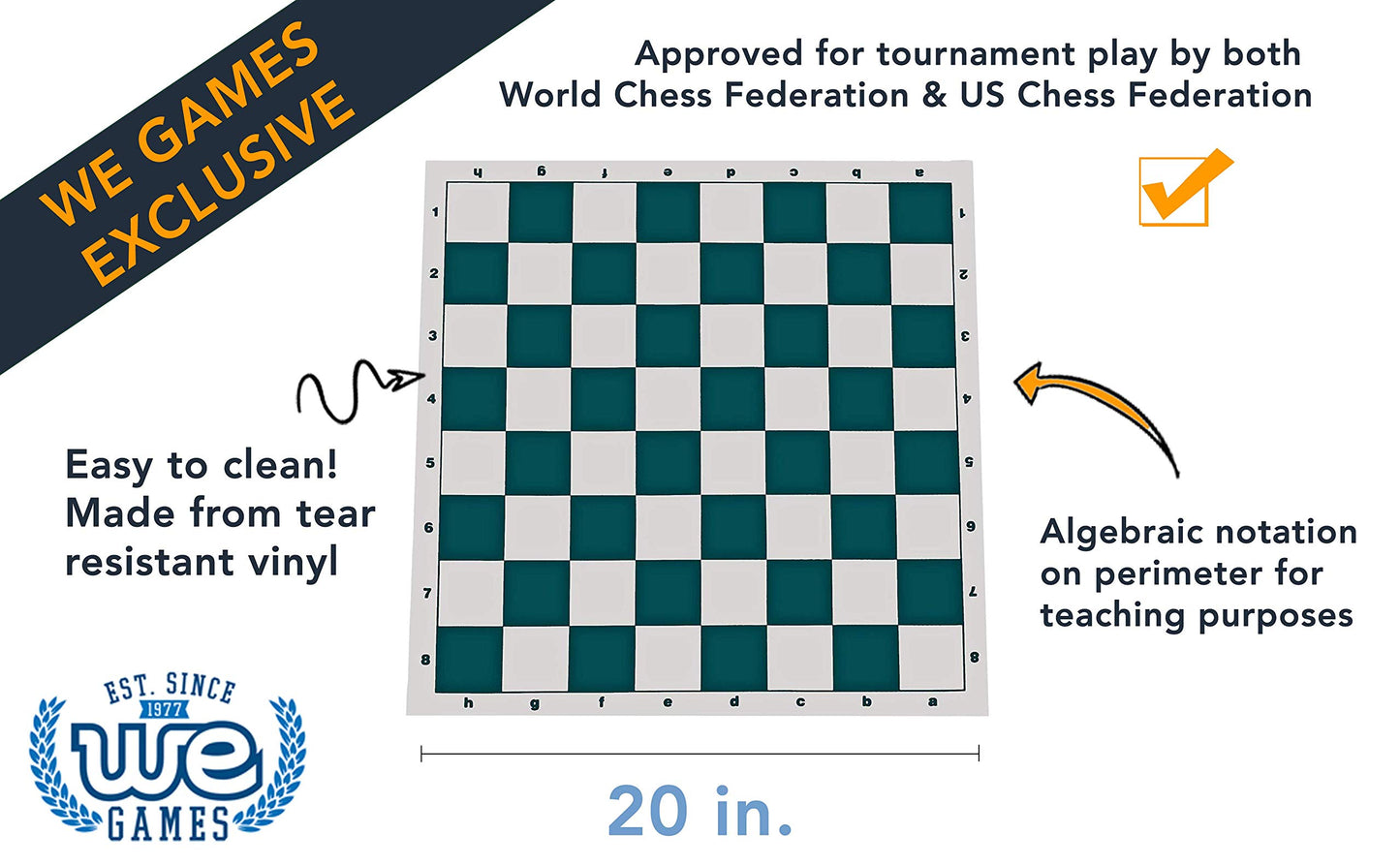 We Games- Tournament Roll Up Vinyl Chess Board- Green And White