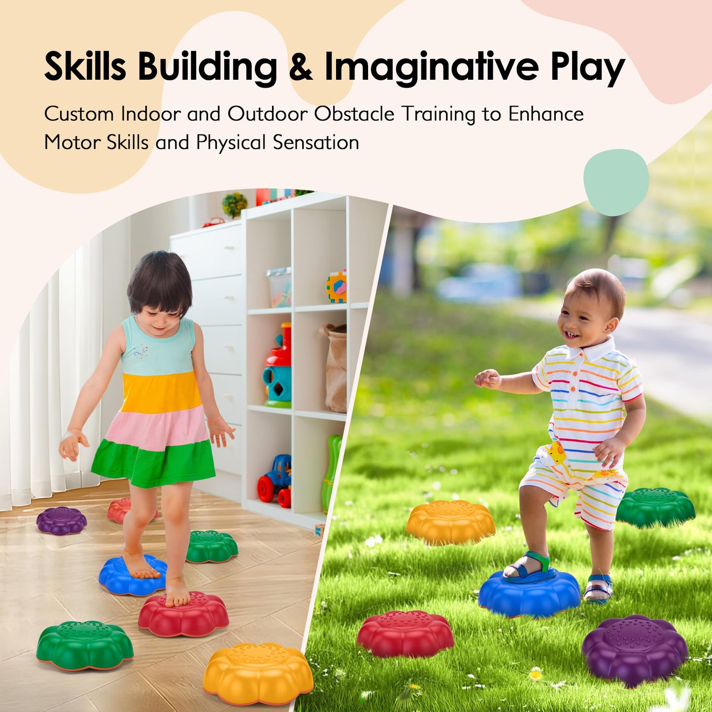 Frunsse Stepping Stones For Kids - 6Pcs Non-Slip Balance Stepping Stones, Promote Toddler Gross Motor Skills & Coordination, Obs