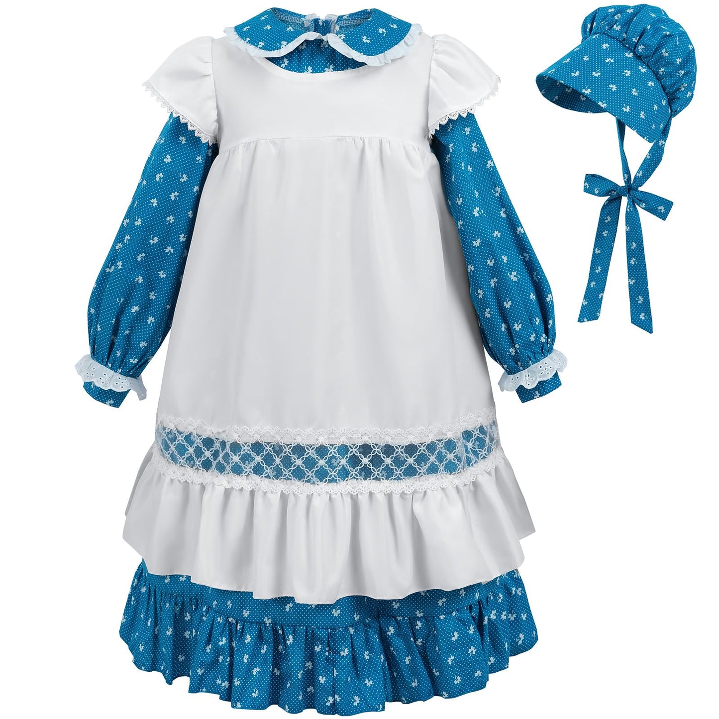 Cr Rolecos Colonial Costume Girls Prairie Pioneer Dress For Girls With Lace Pilgrim Costume Blue S Age Over 4 Years Old