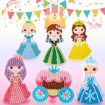 Cymbana Painting Diamond Kits For Kids 18 Pcs Princess And Their Buddy Gen Art Sticker For Kids Ages 6-8 8-12 Contains Unicorn,