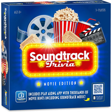GAME NIGHT MEDIA Soundtrack Trivia Movie Game - 15 Second Music Clips, Board Game for Family & Kids, Medium, Cardboard, Red/White/Blue/Yellow