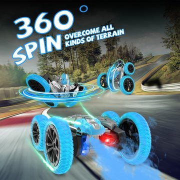Remote Control Car, 360 Rotating RC Stunt Car with Lights and Spray, 2.4Ghz 4WD Double-Sided Driving RC Car Toys for Kids, Outdo