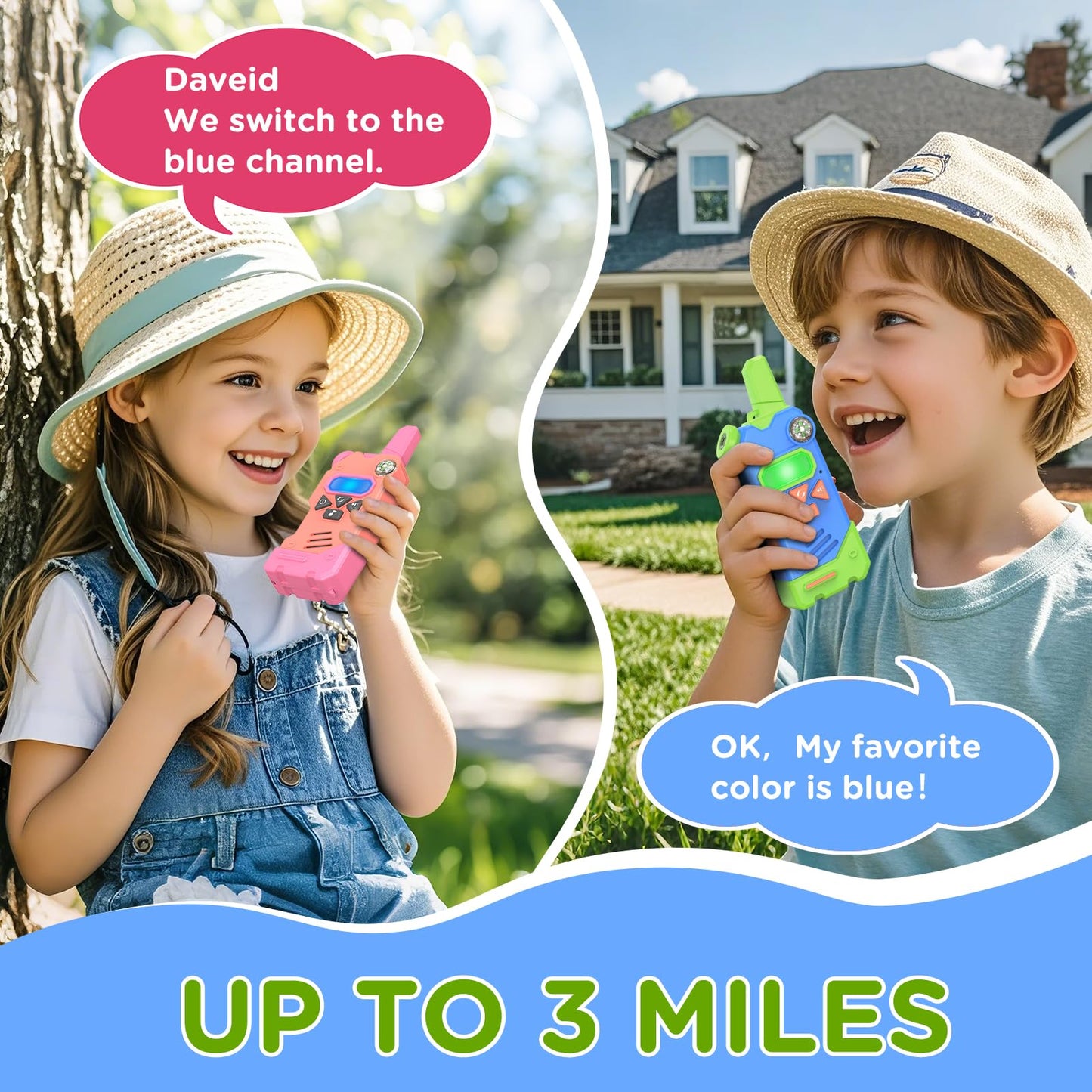 Walkie Talkies For Kids With 5 Colourful Channels,Compass Flashlight And Magnifying Glass,3 Miles Range For Outside, Camping, Hi