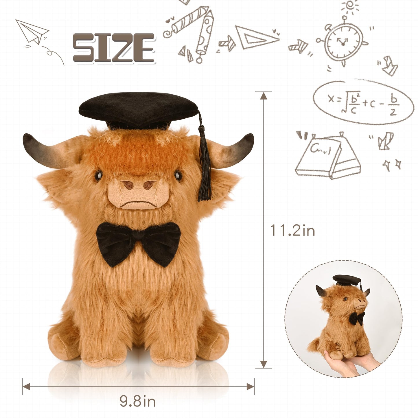 Yzxzm Graduation Highland Cow Stuffed Animal, Graduation Plush Gifts For Class Of 2024 Kindergarten Preschool High School & Coll