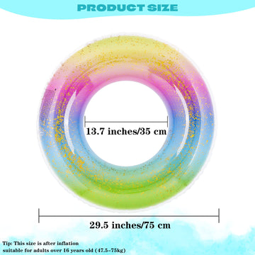 Elcoho 8 Pieces 36 Inches Inflatable Pool Floats Colorful Glitter Pool Tubes Transparent Swimming Ring Pool Floats Toy for Summer Beach  Pool Supplies