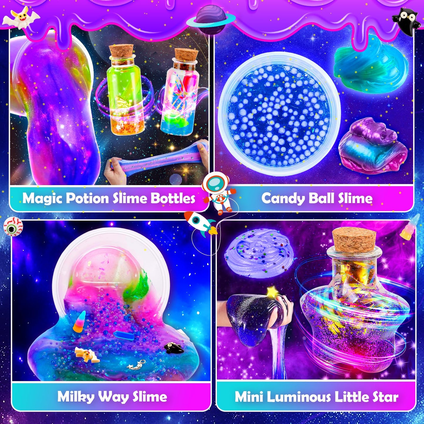 Slime Kit For Girls, Magic Galaxy Slime Making Kit With Magic Sticker,Making Butter Slimes Dark Powder To Make Glitter & Galacti
