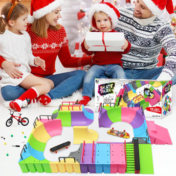 Ketiee Fingerboard Skate Park Kit: 57Pcs Finger Skateboard Ramp Set With Exclusive 31 Ramps 6 Mini Skateboards & Mini Bicycles, Huge Finger Skatepark Training Props Toys Gifts For Kids Ages 6 And Up