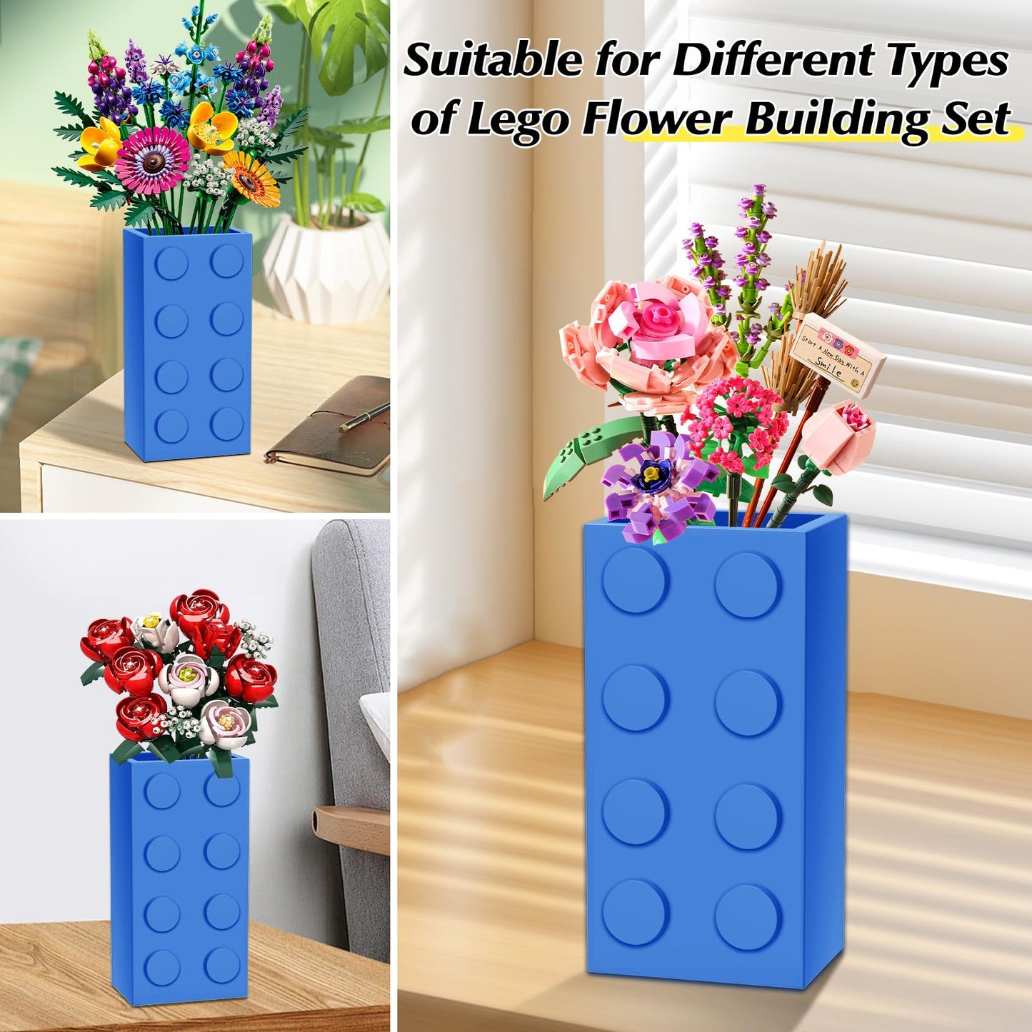 Vase for Lego 10347 10280 10328 Flowers, for Lego Flower Bouquet Building Set,Display Stand for LegoRoses Cherry Blossom Sunflow