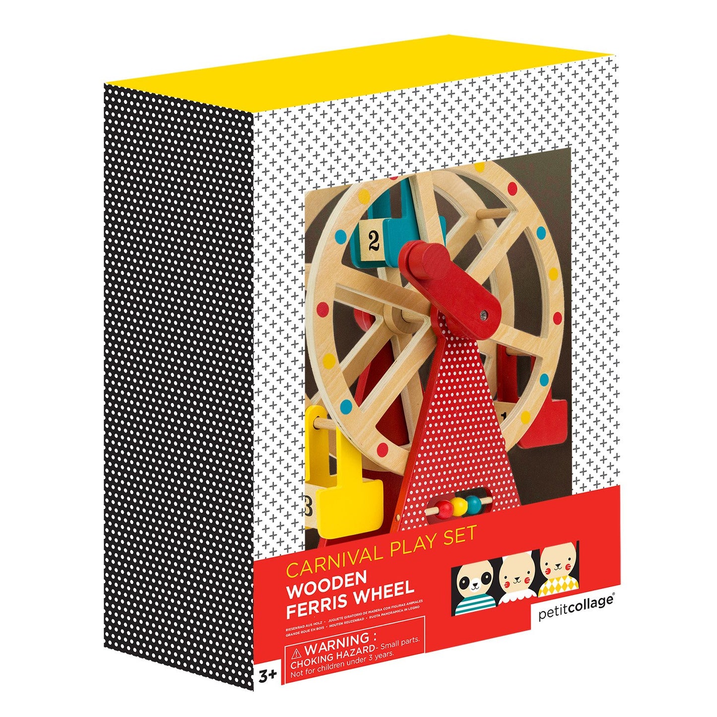 Petit Collage Ferris Wheel Carnival Wooden Toy, 2 Animal Characters Included - Pre-Assembled Wooden Ferris Wheel Toy with Sturdy