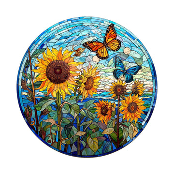 Wooden Puzzles For Adults - Glass Sunflower Wooden Puzzle, Unique Shaped Wooden Jigsaw Puzzles For Adults, Wood Puzzles Adult, P