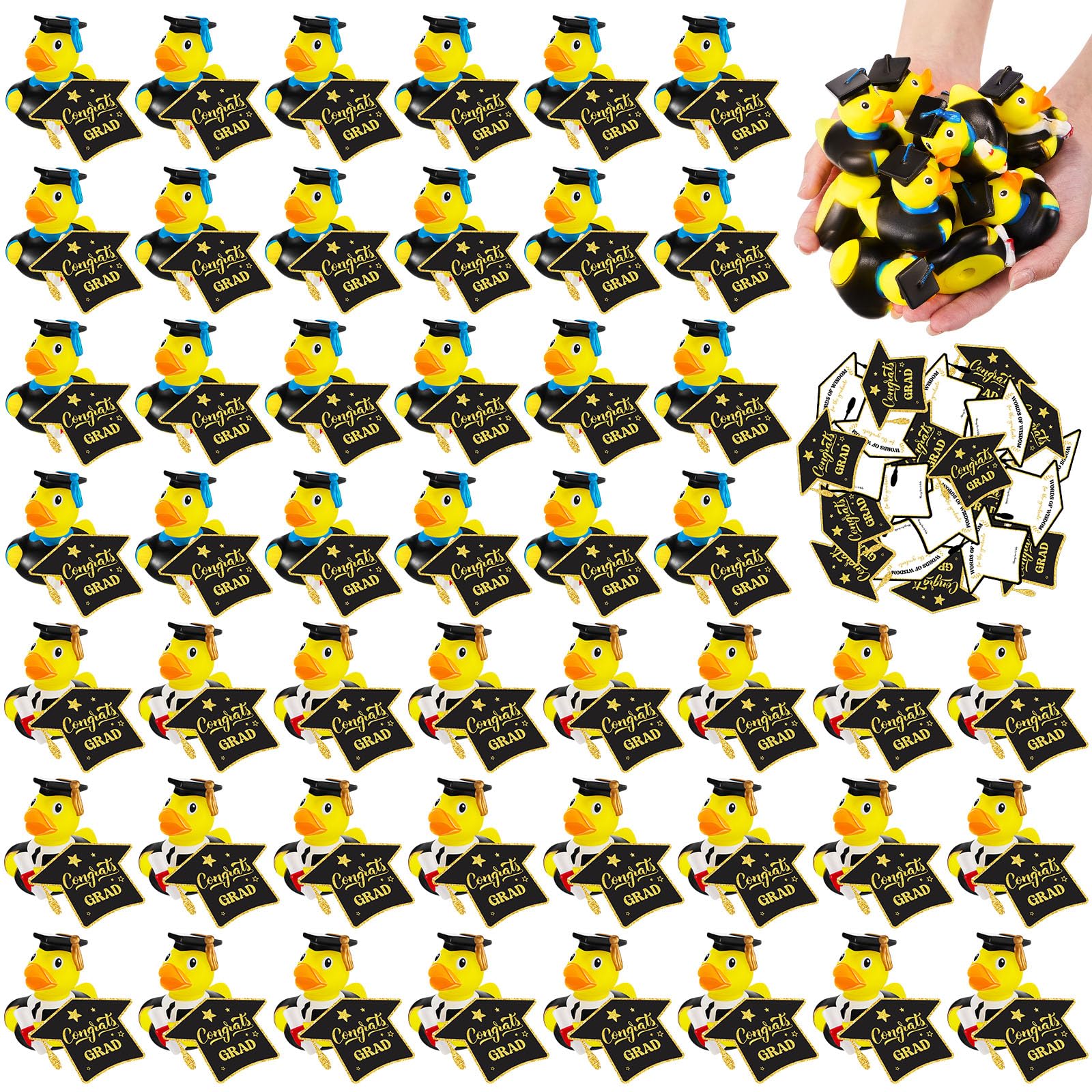Sratte 48 Pcs Graduation Rubber Ducks 2025 Diploma Bulk With Party Cards Grad Rubber Duck Cute Car Duck For Graduation Student B