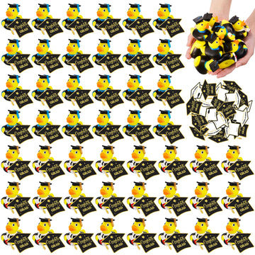 Sratte 48 Pcs Graduation Rubber Ducks 2025 Diploma Bulk With Party Cards Grad Rubber Duck Cute Car Duck For Graduation Student B