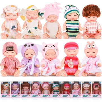 Hanaive 10 Pcs 4 Inch Mini Baby Dolls Lifelike Realistic Baby Dolls Tiny Babies With Clothes Cute Baby Doll Gifts Set For Toddle