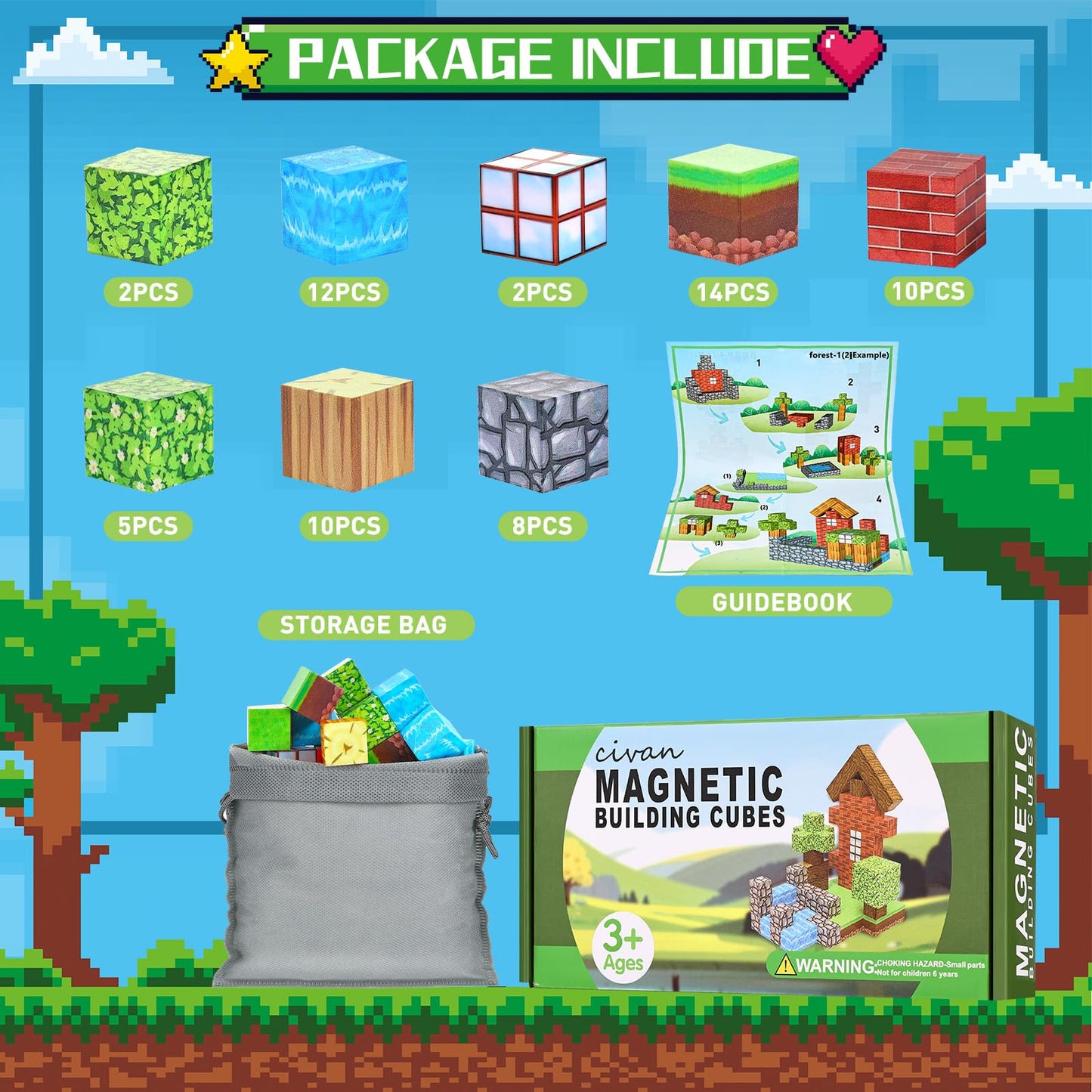 civan Magnetic Blocks - Magnetic Tiles Building Blocks Boys Toys Age 4-6 6-8  Kids Stem Montessori Sensory Game Toy  Christmas Birthday Gifts for Boys & Girls 3+ (63pcs)